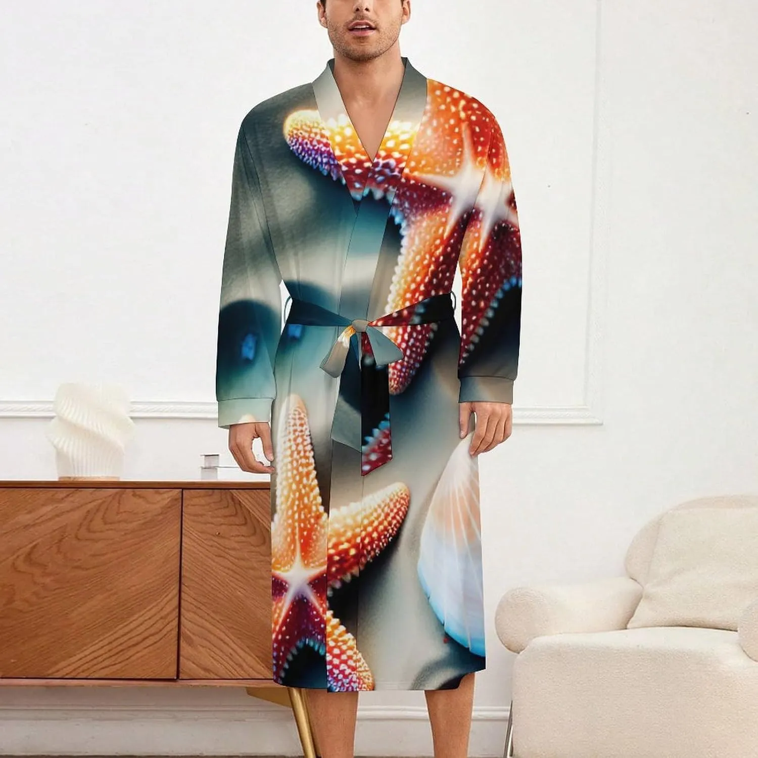 Mens Robe Lightweight Bathrobe Shawl Collar Kimono Sleepwear Loungewear House Robes Nightshirt