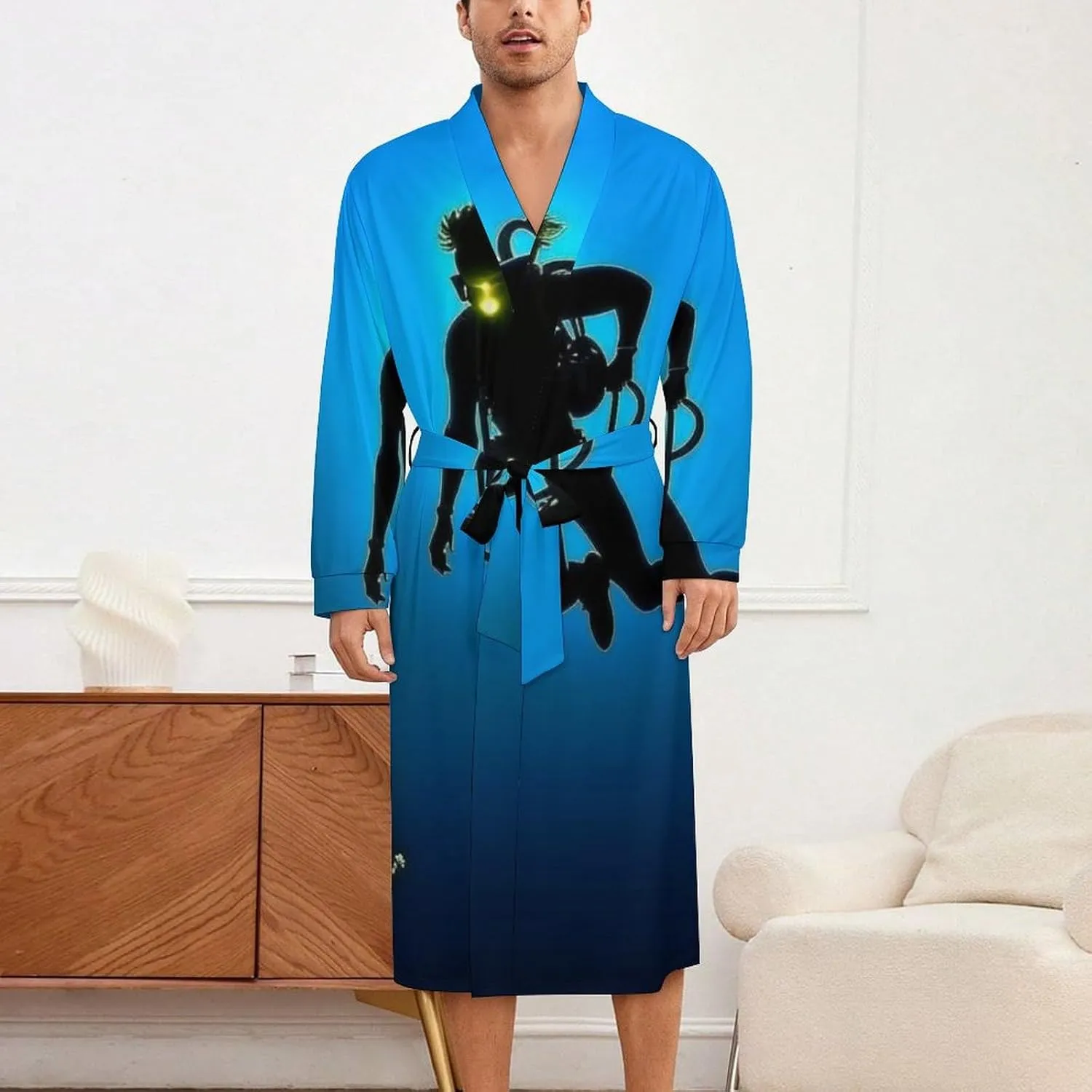 Mens Robe Lightweight Bathrobe Silky Nightshirt Kimono Bathrobe Nightshirt