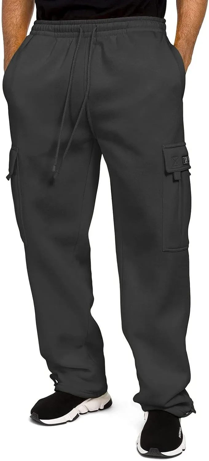 Men's Rope Loosening Waist Solid Color Cargo Pants Loose Sports Trousers with Pockets Hiking Joggers Gym Sweatpant
