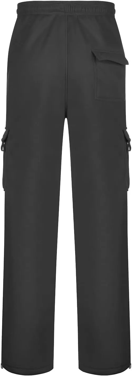 Men's Rope Loosening Waist Solid Color Cargo Pants Loose Sports Trousers with Pockets Hiking Joggers Gym Sweatpant