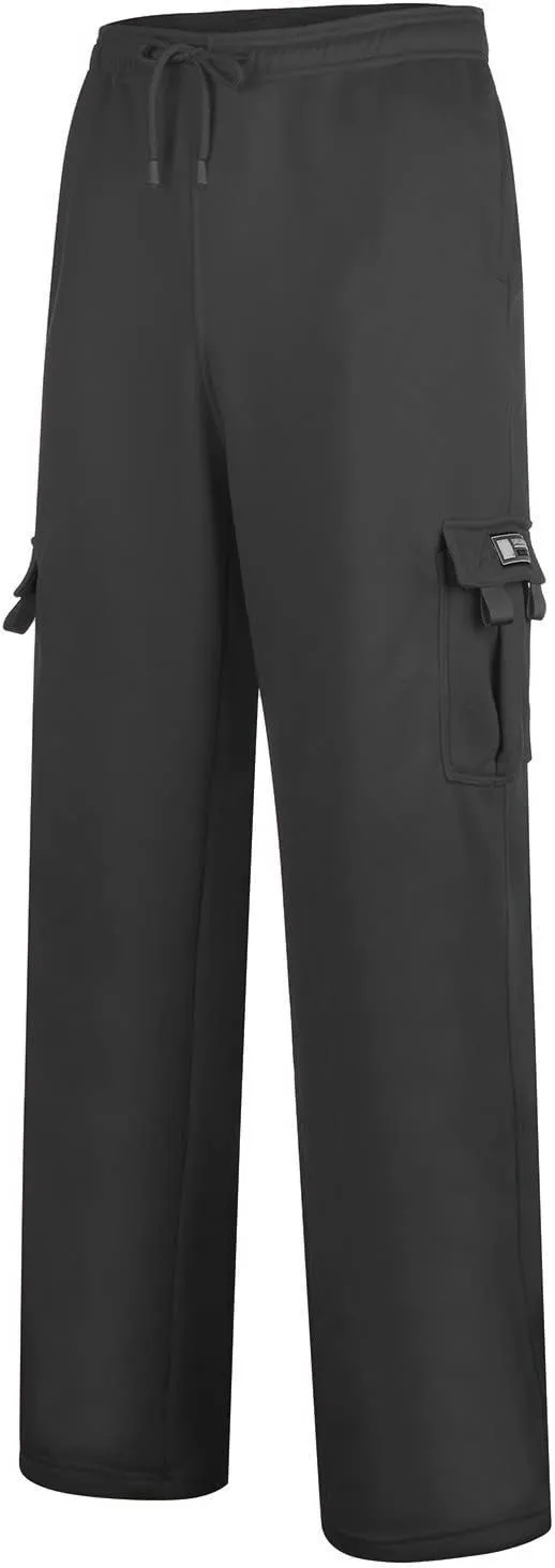Men's Rope Loosening Waist Solid Color Cargo Pants Loose Sports Trousers with Pockets Hiking Joggers Gym Sweatpant