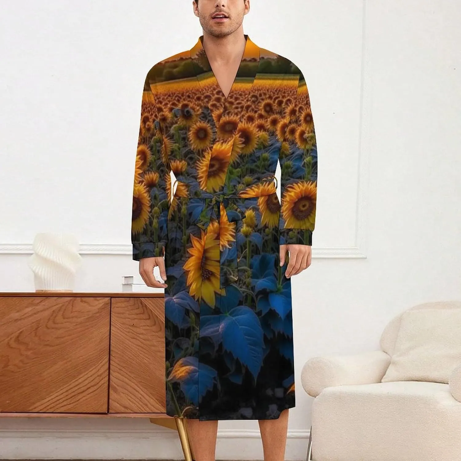 Men's Satin Robe Lightweight Long Sleeve Silk Kimono Bathrobe Sleepwear Pajamas