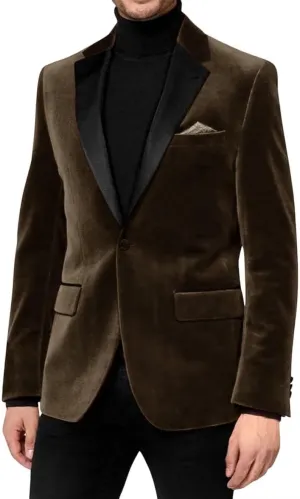 Men's Single Button Velvet Sport Blazer Slim Fit Business Suit Jacket for Prom Dinner