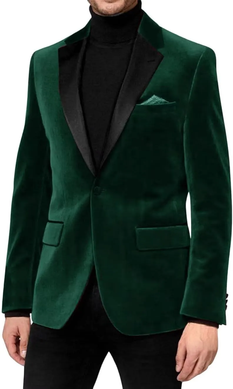 Men's Single Button Velvet Sport Blazer Slim Fit Business Suit Jacket for Prom Dinner