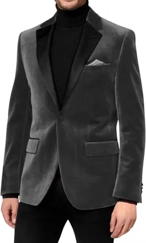 Men's Single Button Velvet Sport Blazer Slim Fit Business Suit Jacket for Prom Dinner