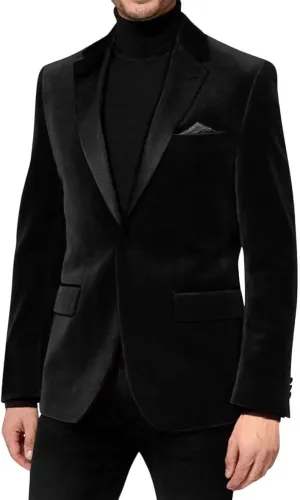Men's Single Button Velvet Sport Blazer Slim Fit Business Suit Jacket for Prom Dinner