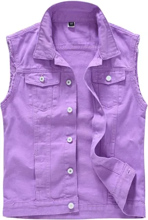 Men's Sleeveless Ripped Denim Vest Casual Slim Fit Button Down Jeans Vests Jacket