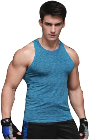 Men's Sport Quick Dry Compression Tank Tops Vests Shirt Baselayer Sleeveless (Medium, Blue)