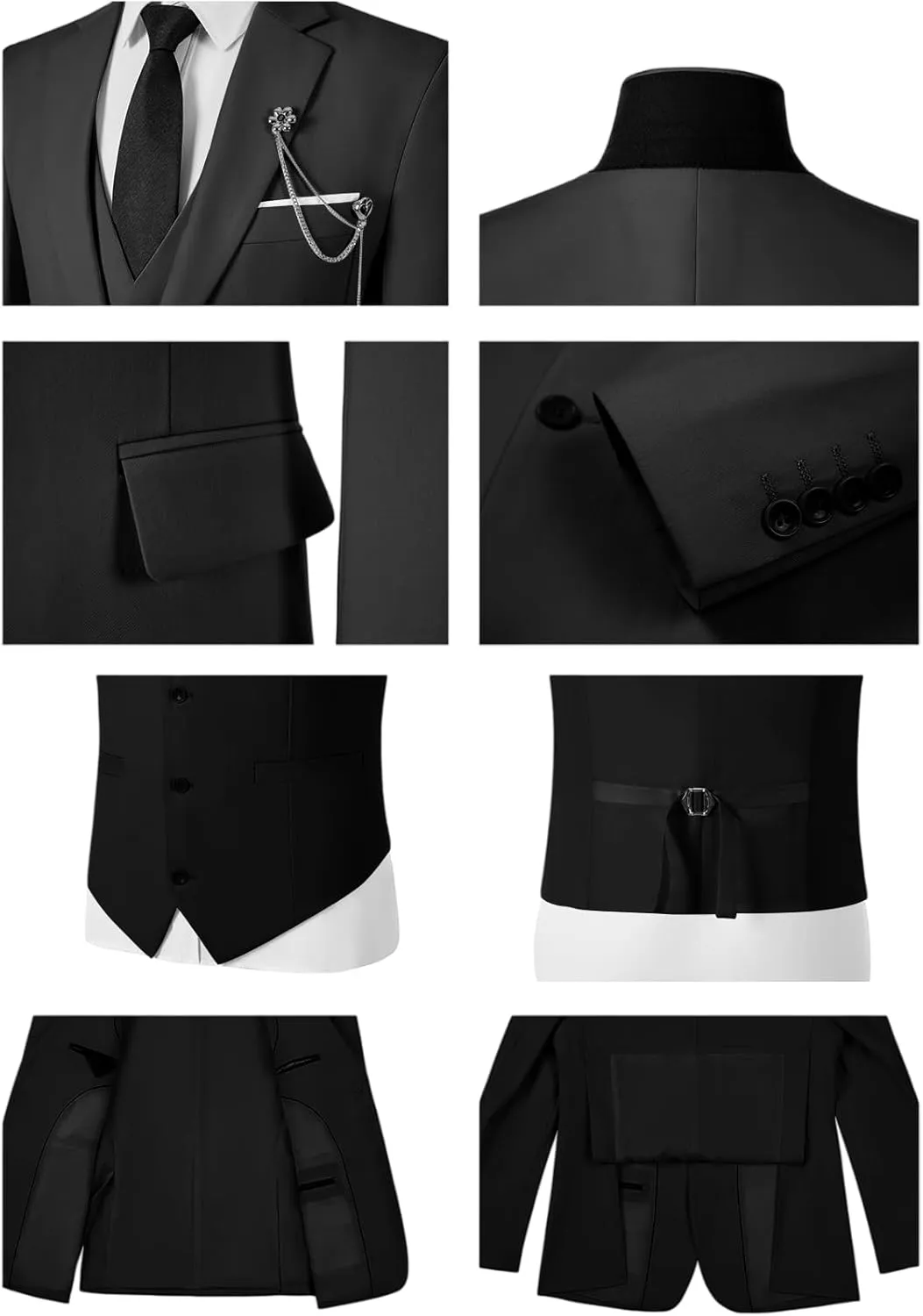 Mens Suits 3 Piece Slim Fit Suit Set Solid Tuxedo Set for Wedding Groomsmen Business Prom Party