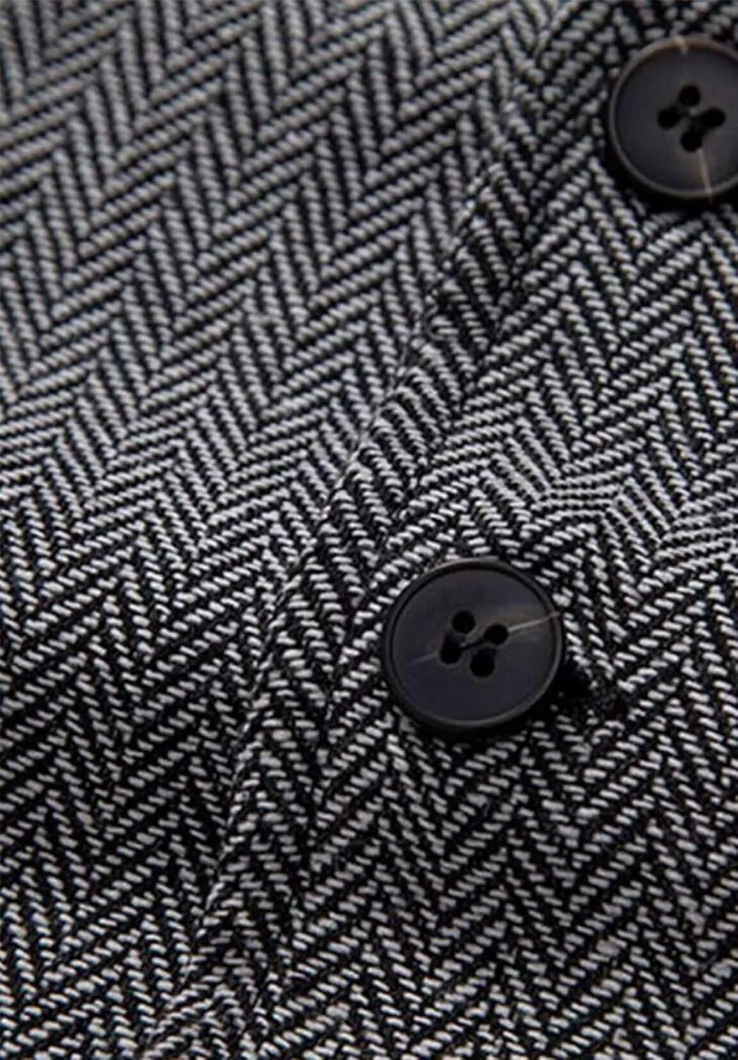 Men's Tweed Retro Vest Business Slim Fit Double Breasted Herringbone Waistcoat Multi-pocket