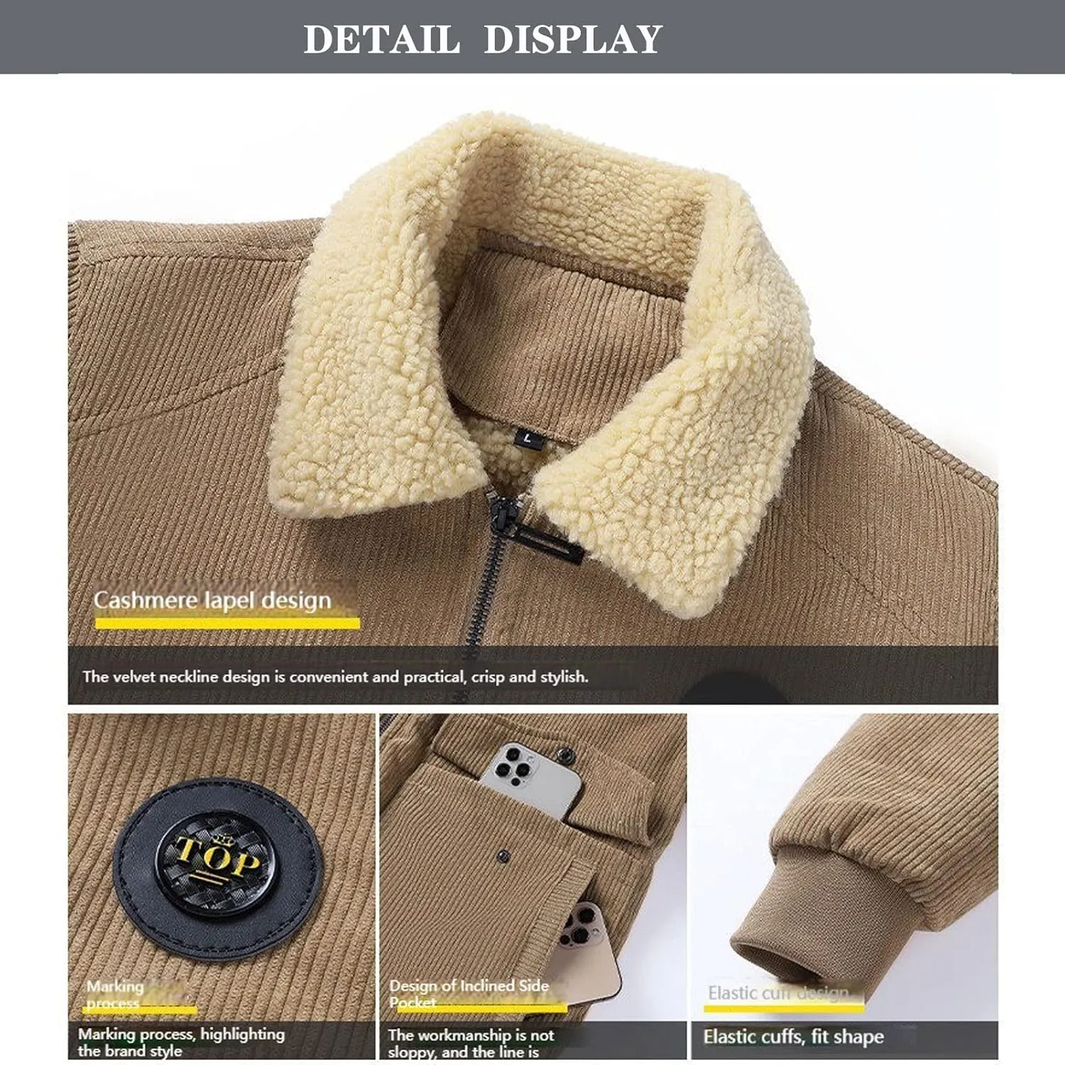 Men's Winter Casual Jacket Men's Winter Cashmere Coat Men's Cashmere Thickened Jacket Cotton Padded Jacket