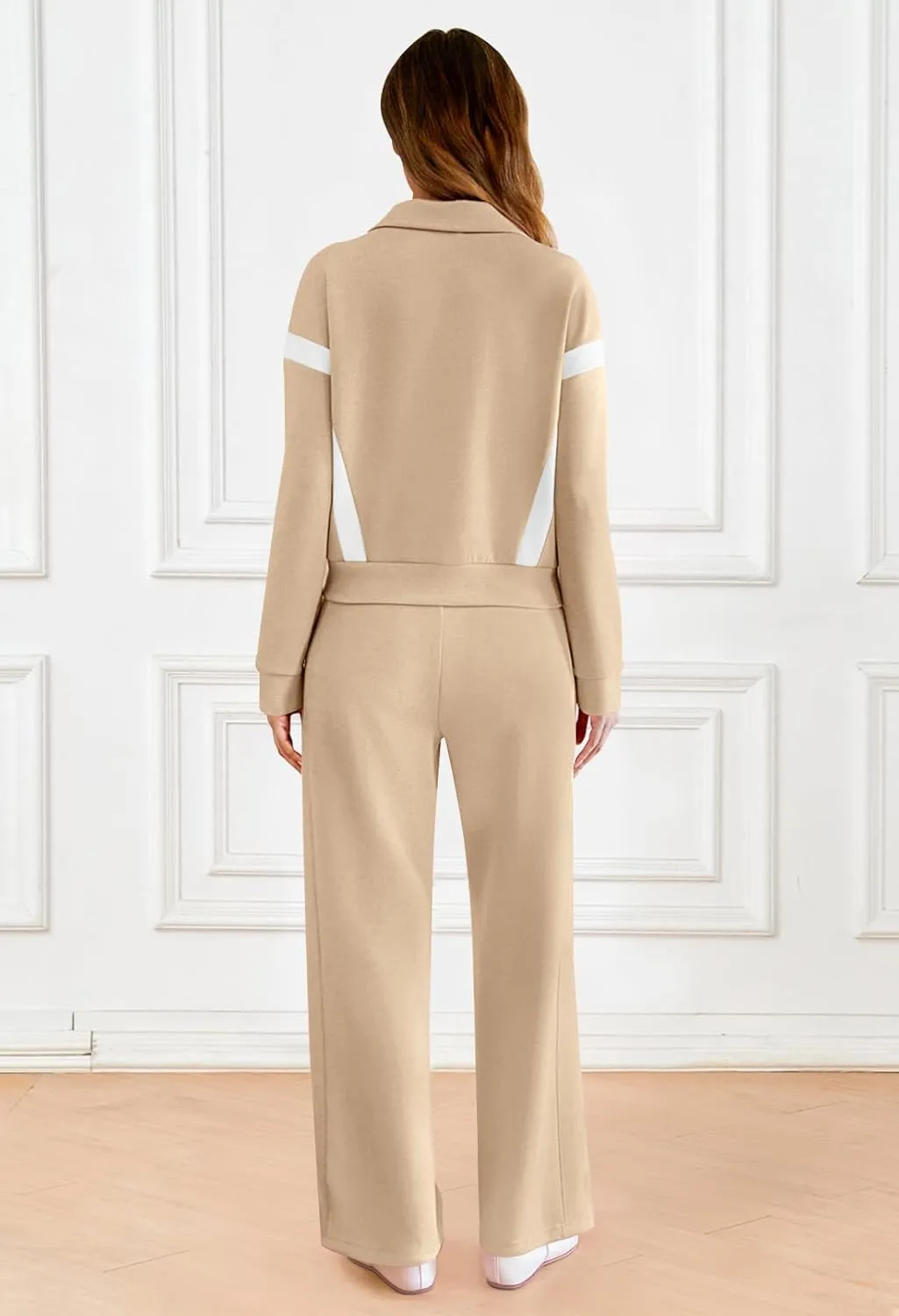 MEROKEETY Women's 2 Piece Outfits Color Block Sweatsuit Zip Up Sweatshirt Wide Leg Sweatpant Tracksuit Lounge Travel Set