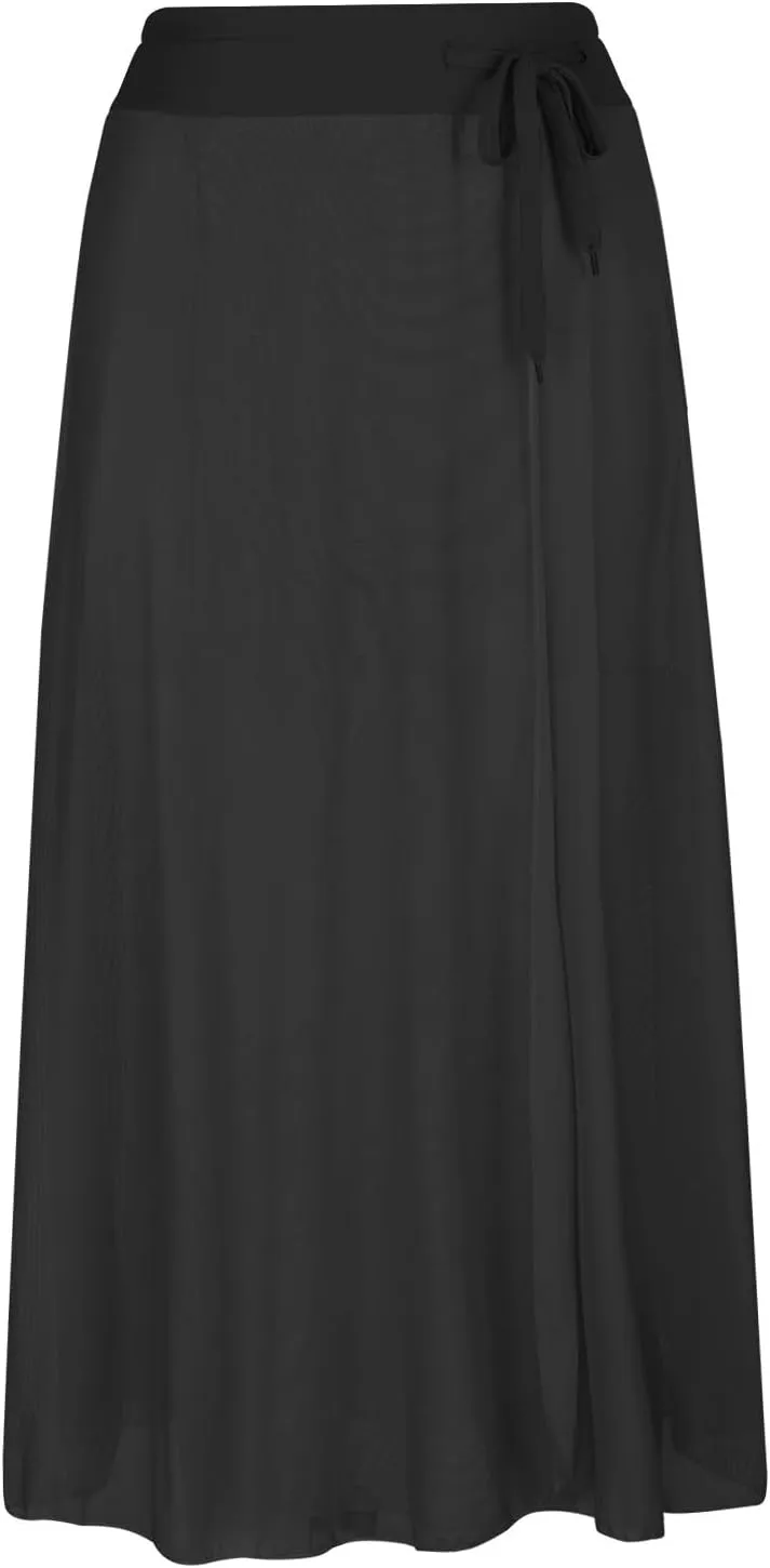 Mesh Tulle Skirts for Women Flowy Lace Up Elastic High Waisted Maxi Skirts Solid Color Pleated Swing Long Skirts