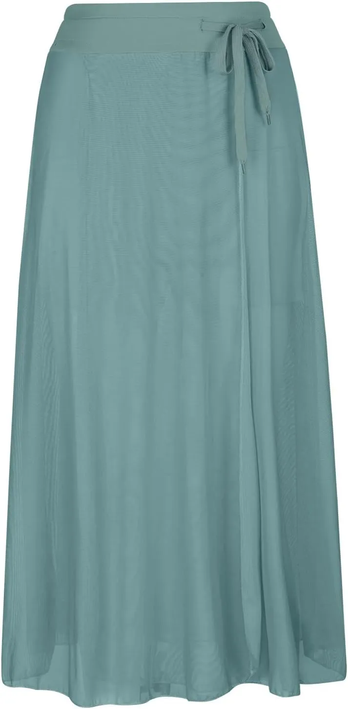 Mesh Tulle Skirts for Women Flowy Lace Up Elastic High Waisted Maxi Skirts Solid Color Pleated Swing Long Skirts