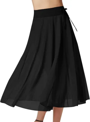 Mesh Tulle Skirts for Women Flowy Lace Up Elastic High Waisted Maxi Skirts Solid Color Pleated Swing Long Skirts