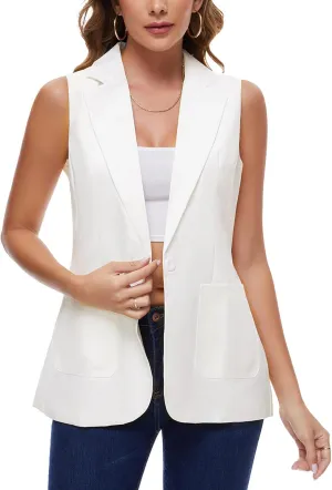 MINTLIMIT Women's Sleeveless Blazer Vest Summer Casual Open Front Lapel Collar Work Office Button Suit Vests with Pockets