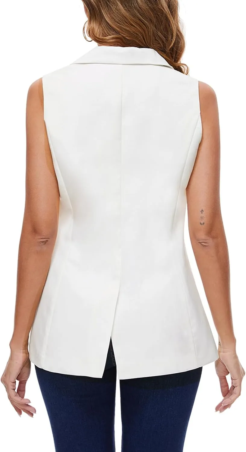 MINTLIMIT Women's Sleeveless Blazer Vest Summer Casual Open Front Lapel Collar Work Office Button Suit Vests with Pockets