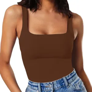 MISSJOY Women's Square Neck Sleeveless Slimming Going Out Tank Tops Bodysuits Clubwear