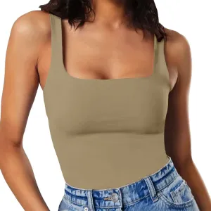 MISSJOY Women's Square Neck Sleeveless Slimming Going Out Tank Tops Bodysuits Clubwear