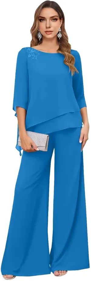 Mother of The Bride Pant Suits for Women 2 Piece Dressy Chiffon Petite Formal Wedding Guest Outfits