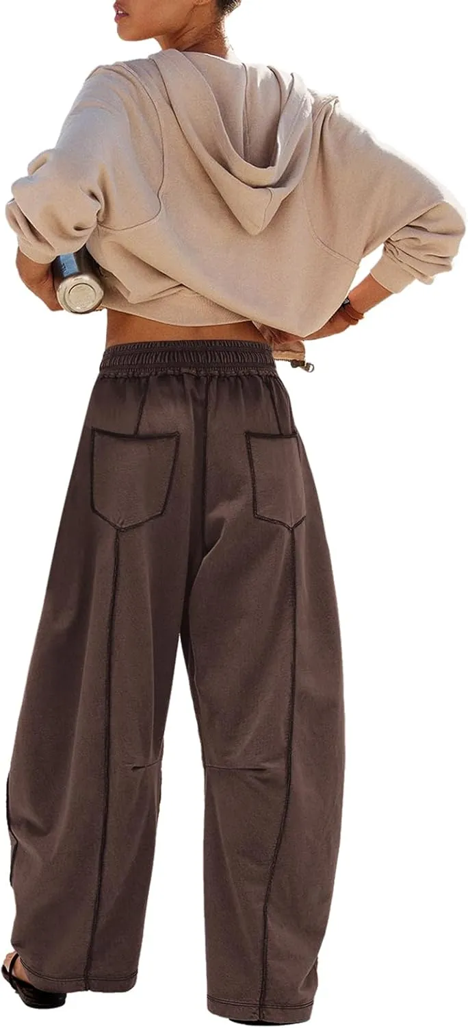 Panadila Womens Barrel Pants Drawstring Wide Leg Sweatpants Baggy Summer Lounge Pants Casual Beach Trousers