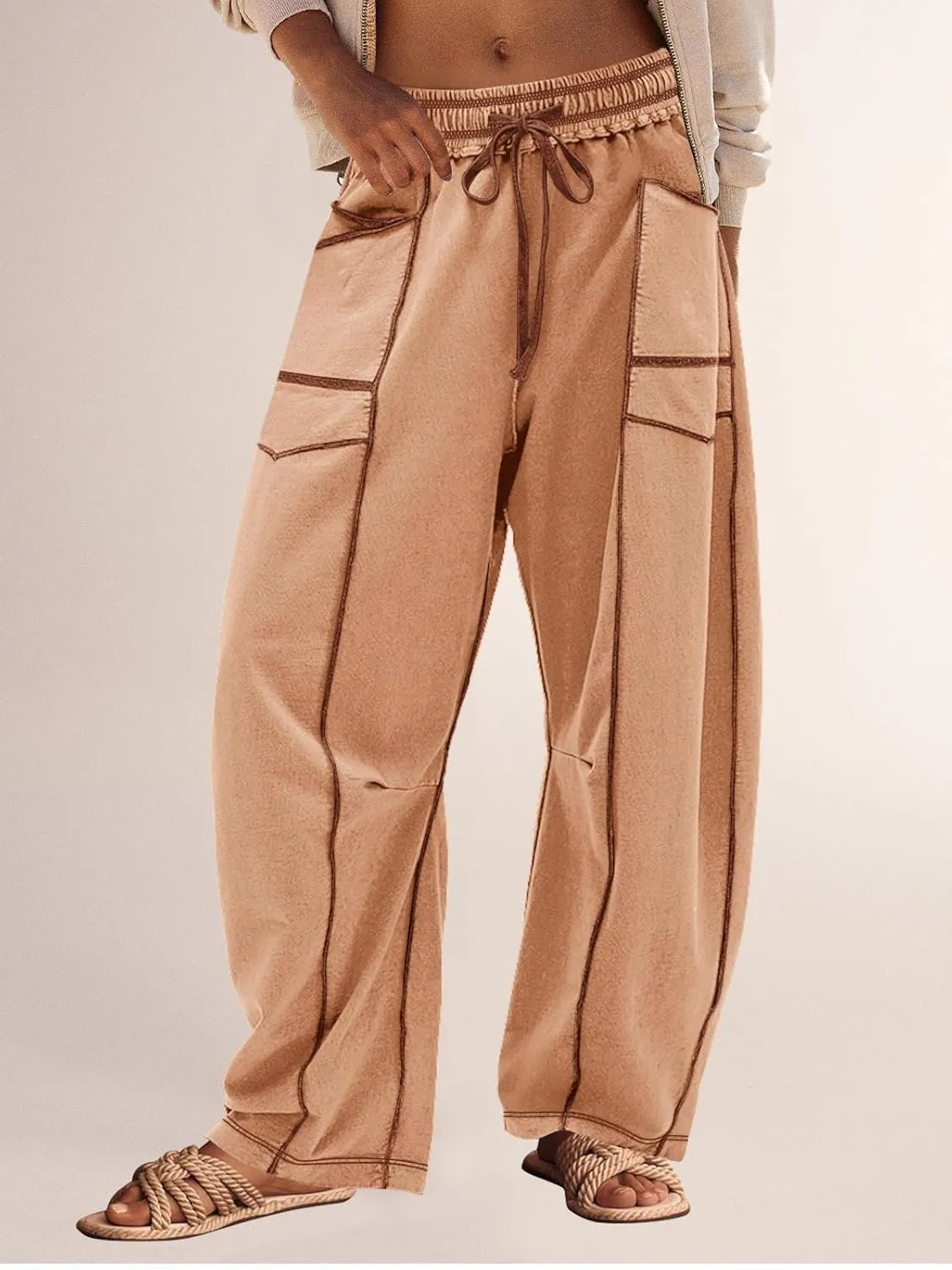 Panadila Womens Barrel Pants Drawstring Wide Leg Sweatpants Baggy Summer Lounge Pants Casual Beach Trousers