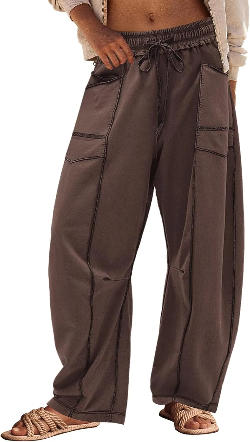 Panadila Womens Barrel Pants Drawstring Wide Leg Sweatpants Baggy Summer Lounge Pants Casual Beach Trousers