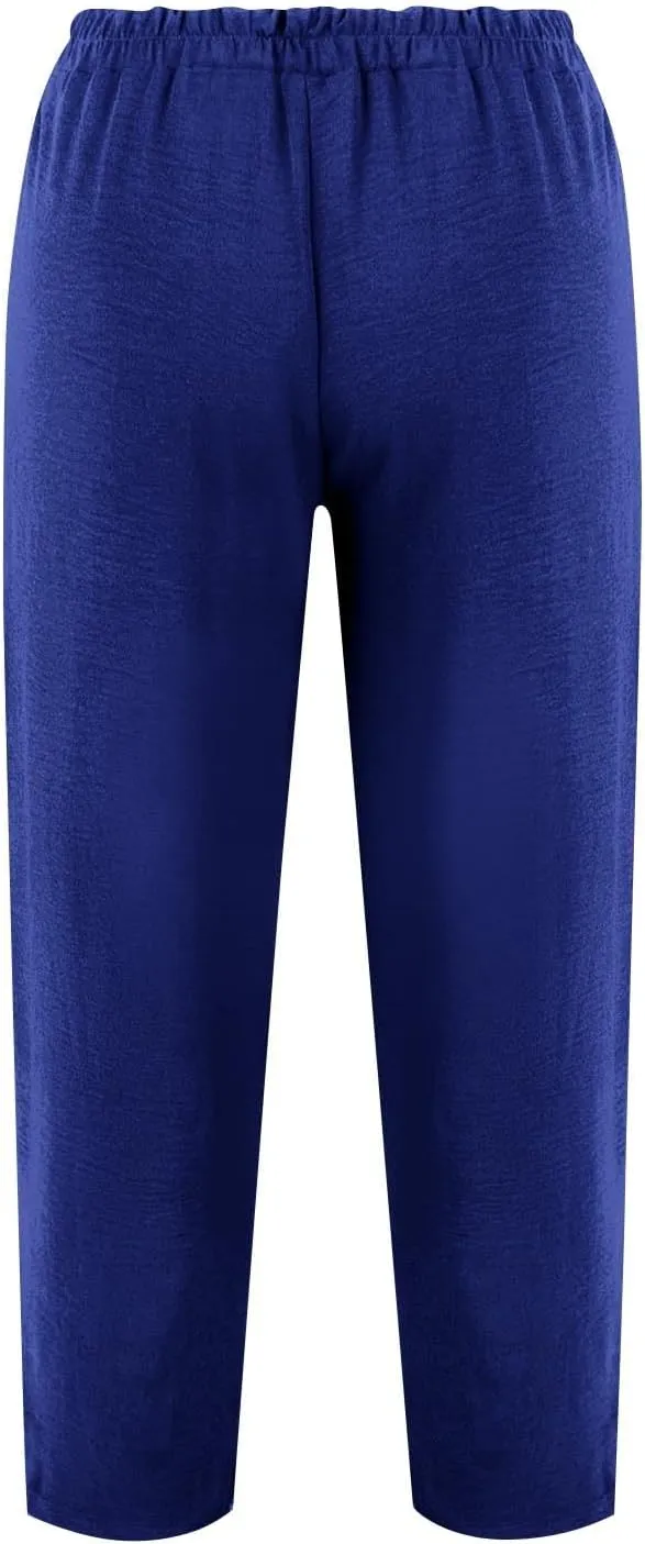 Pants for Women 2024 High Elastic Waist Plus Size Wide Leg Trousers Lounge Pants with Pockets, Small-5X-Large