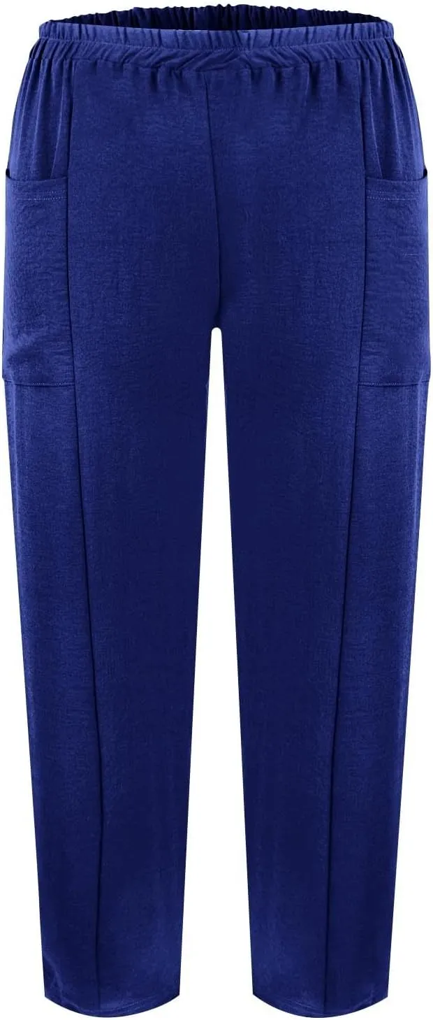Pants for Women 2024 High Elastic Waist Plus Size Wide Leg Trousers Lounge Pants with Pockets, Small-5X-Large