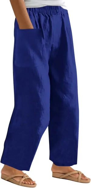 Pants for Women 2024 High Elastic Waist Plus Size Wide Leg Trousers Lounge Pants with Pockets, Small-5X-Large