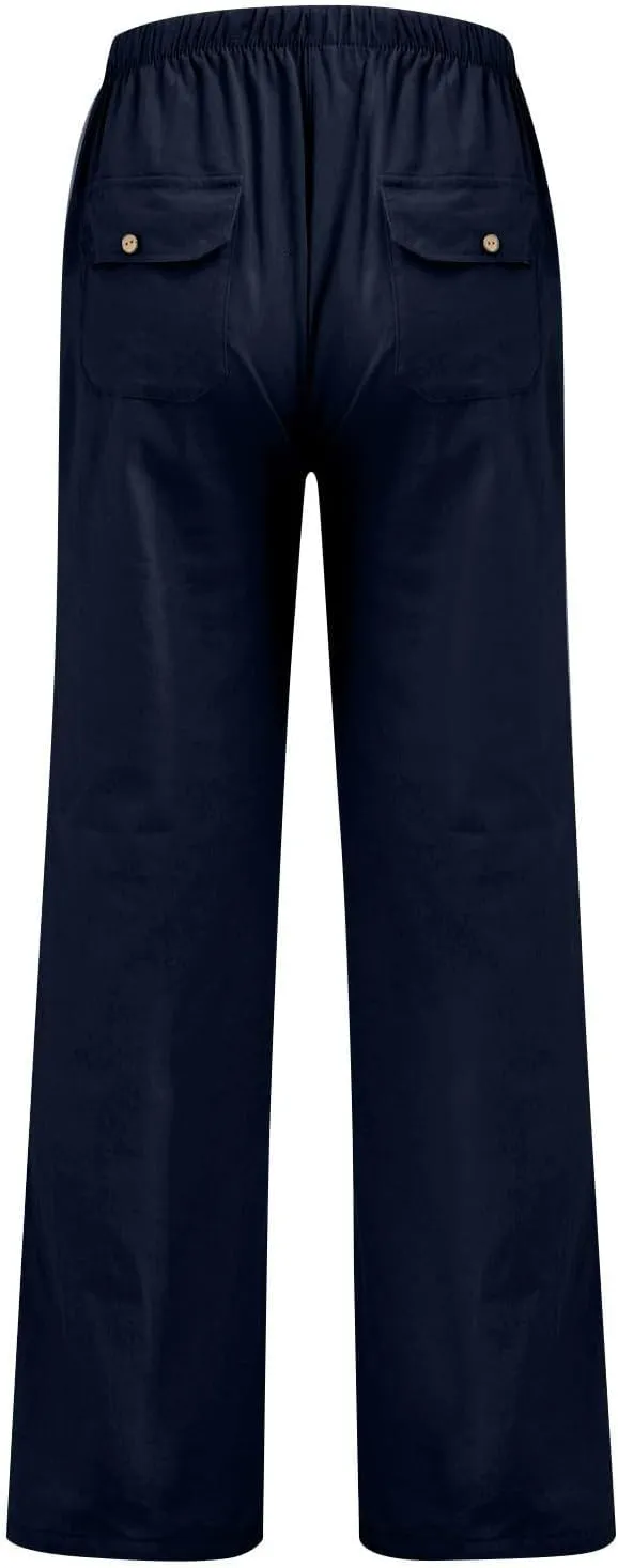 Pants for Women Cotton Linen Wide Leg Pants Casual Summer Boho Baggy Sport Trouser with Pockets Drawstring Loose Pant