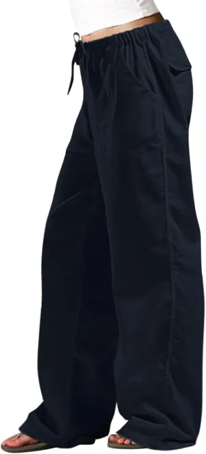 Pants for Women Cotton Linen Wide Leg Pants Casual Summer Boho Baggy Sport Trouser with Pockets Drawstring Loose Pant