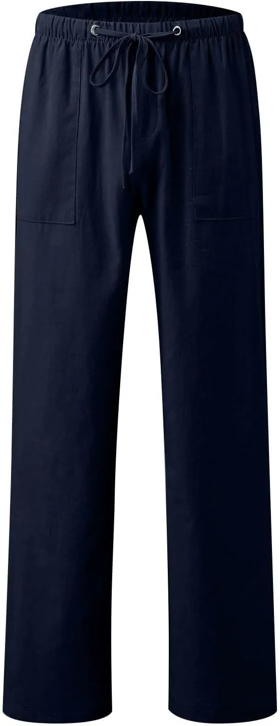 Pants for Women Cotton Linen Wide Leg Pants Casual Summer Boho Baggy Sport Trouser with Pockets Drawstring Loose Pant