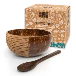 Patterned Coconut Bowl & Spoon Single Set