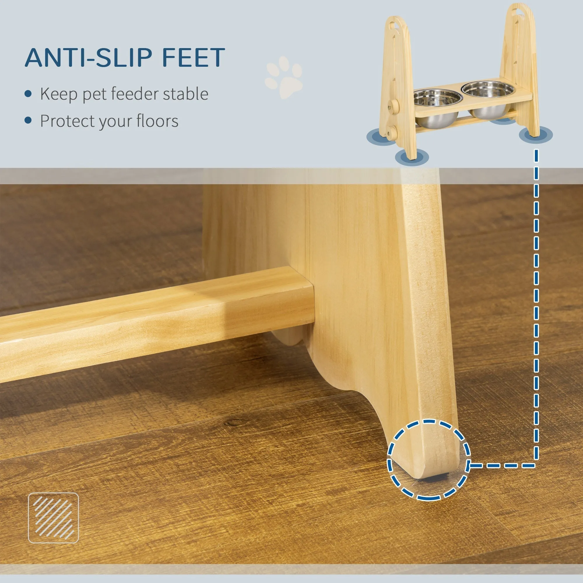 PawHut Raised Dog Bowls with Stand Adjustable Raised Pet Feeder with 2 Removable Stainless Steel Bowls for Small to Extra Large Dogs