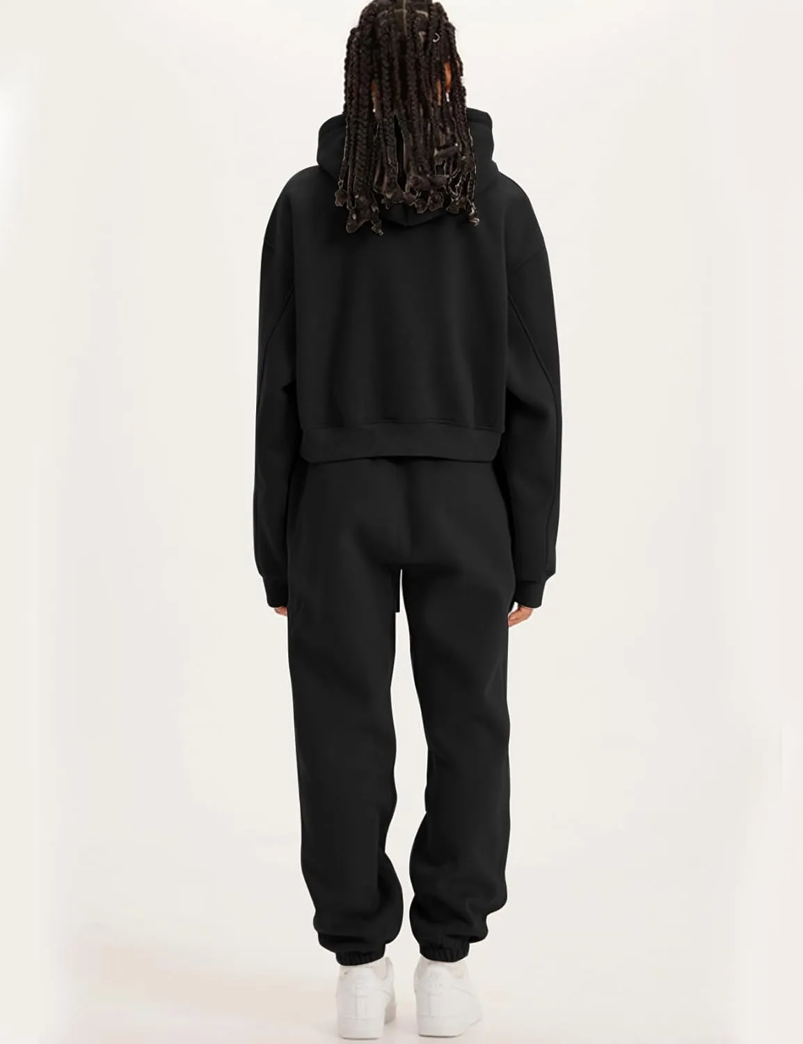 PEHMEA Women's 2 Piece Sweatsuit Outfits, Winter Comfy Lounge Sets for Women, Fleece Hoodies Crop Pullover with Joggers Pants