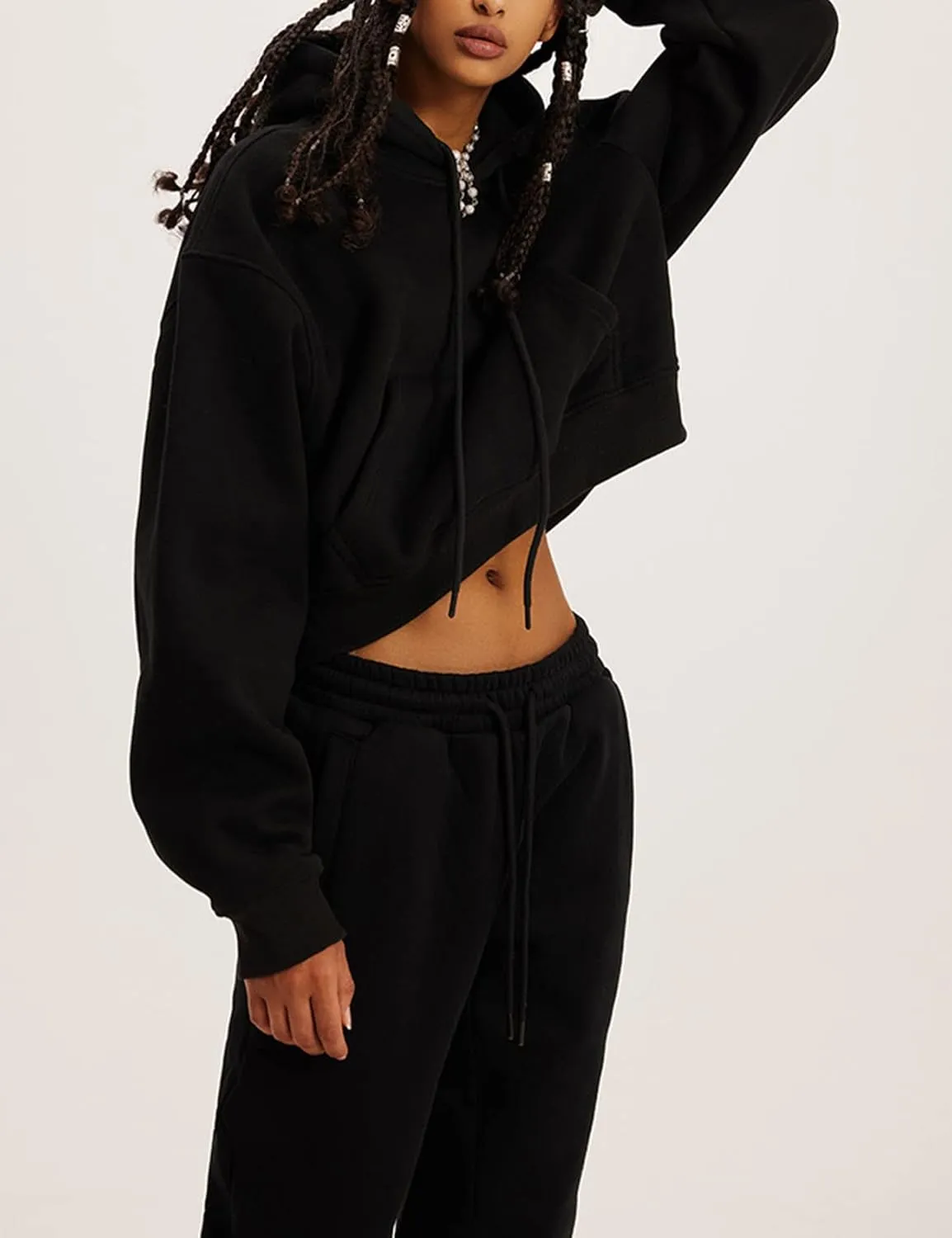 PEHMEA Women's 2 Piece Sweatsuit Outfits, Winter Comfy Lounge Sets for Women, Fleece Hoodies Crop Pullover with Joggers Pants