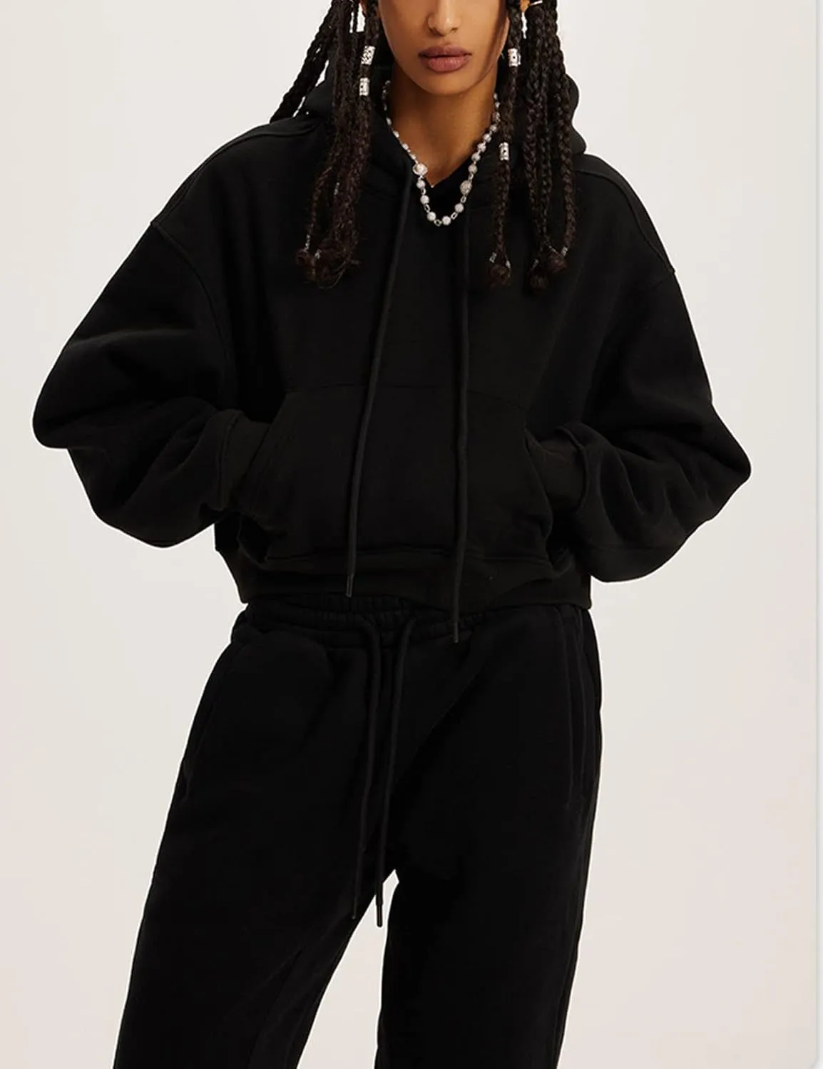 PEHMEA Women's 2 Piece Sweatsuit Outfits, Winter Comfy Lounge Sets for Women, Fleece Hoodies Crop Pullover with Joggers Pants
