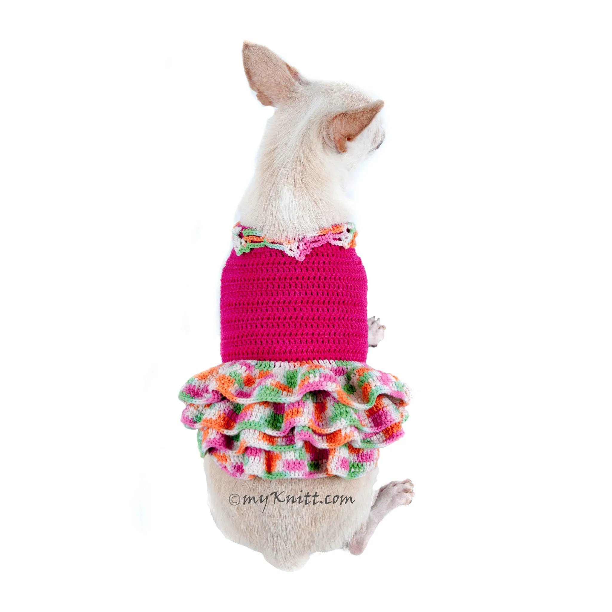 Pink Rainbow Dog Dress Cute Chihuahua Clothes with Wavy Skirts DF72