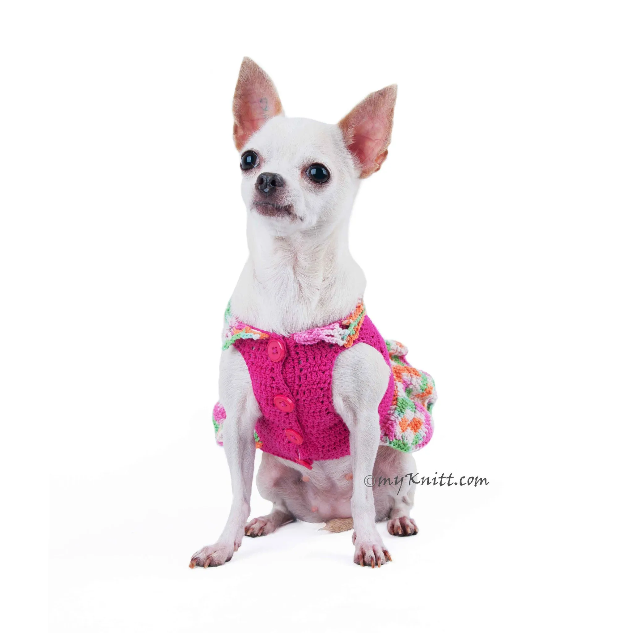 Pink Rainbow Dog Dress Cute Chihuahua Clothes with Wavy Skirts DF72