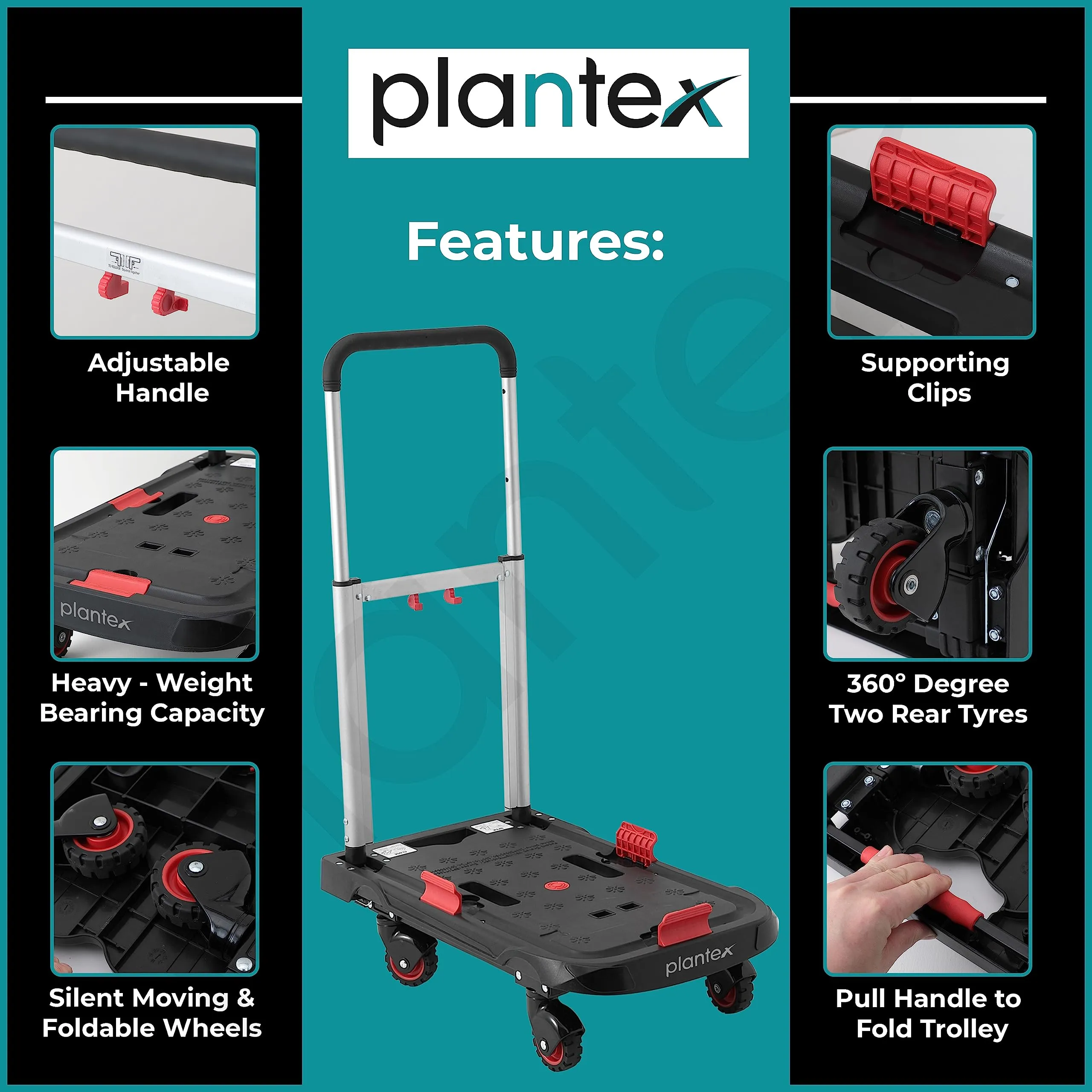 Plantex Platfom Trolley|Heavy Duty Trolley|Hand Truck|trooly for Good carring|Trolley with Foldable guared Wheels(FW99FS-Red and Black)