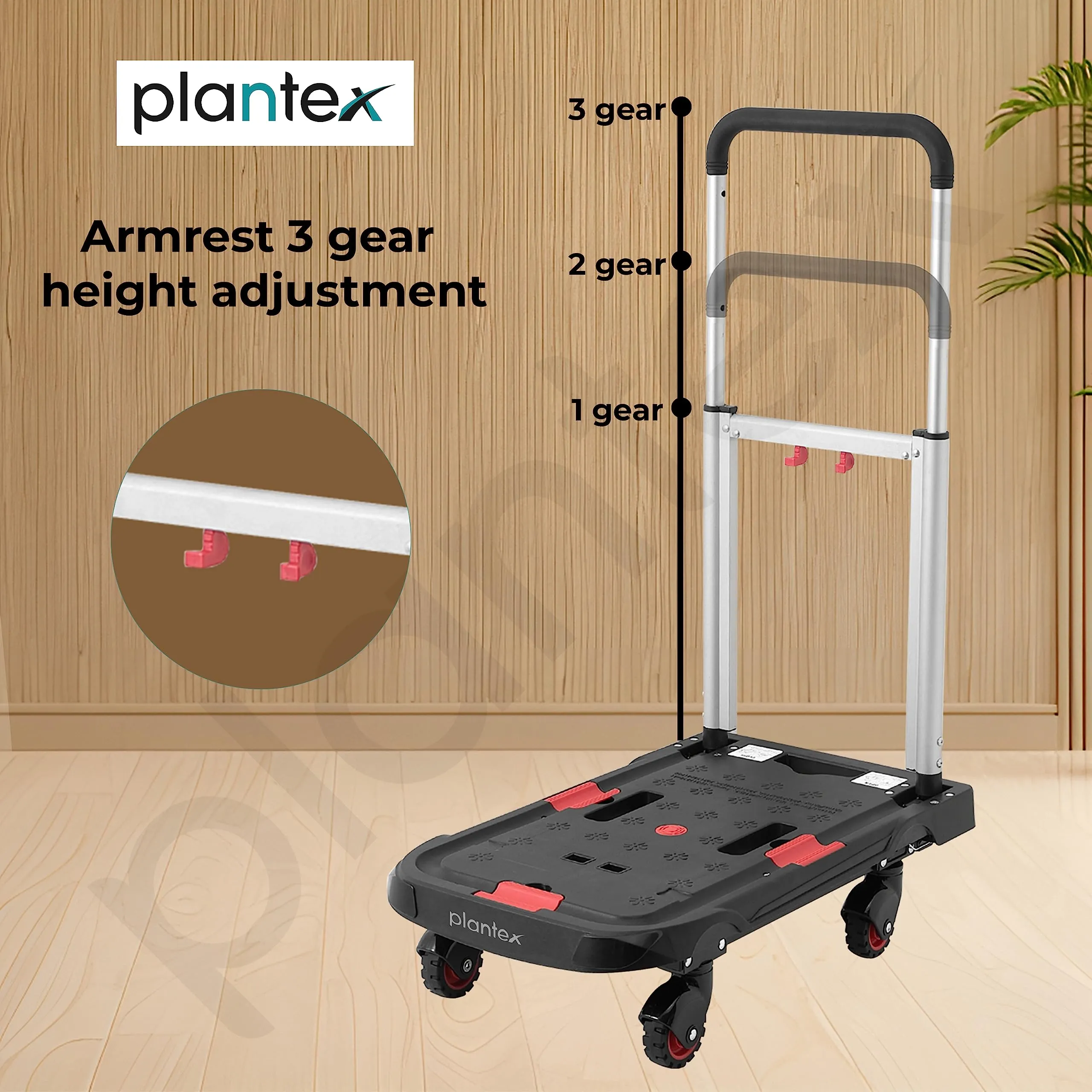 Plantex Platfom Trolley|Heavy Duty Trolley|Hand Truck|trooly for Good carring|Trolley with Foldable guared Wheels(FW99FS-Red and Black)