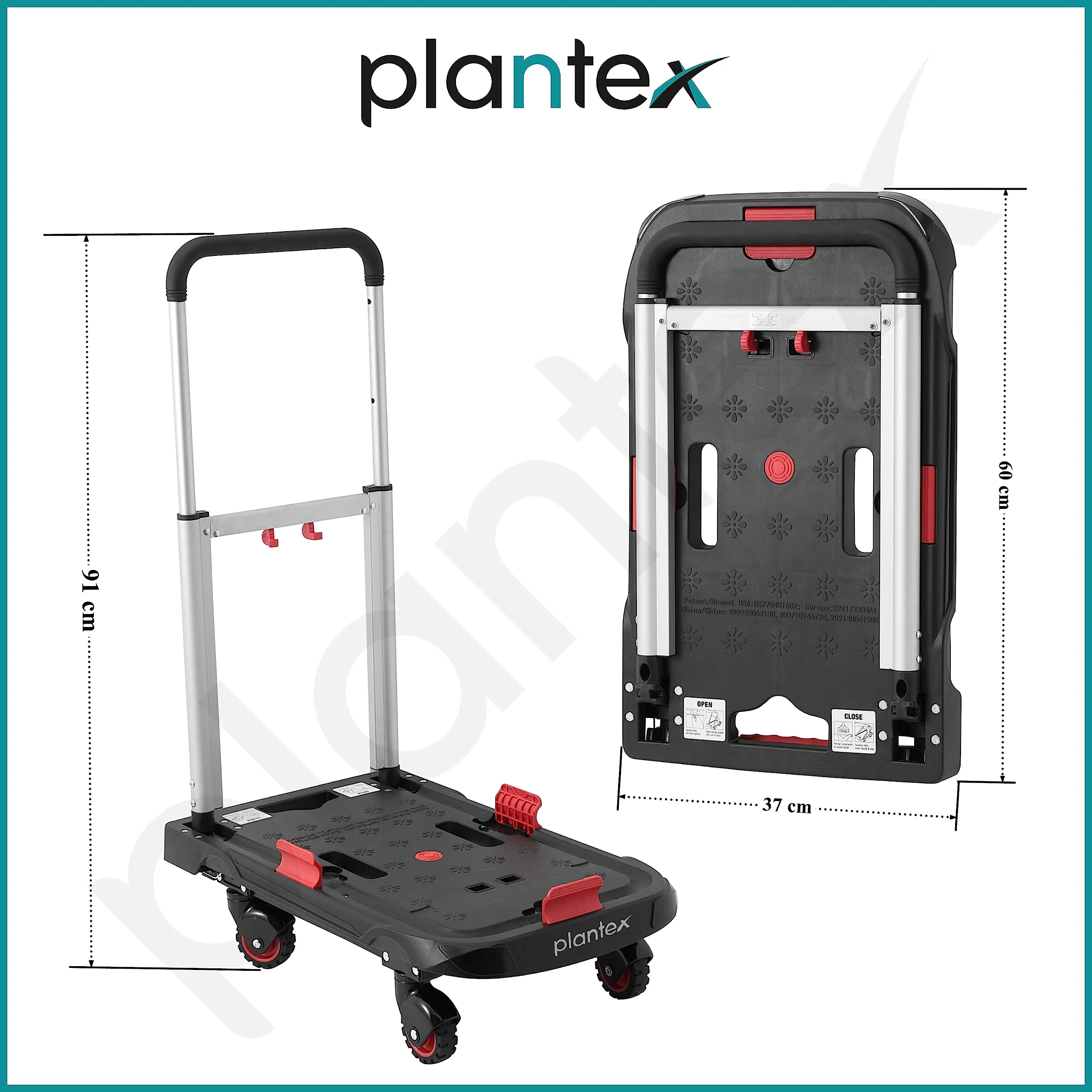 Plantex Platfom Trolley|Heavy Duty Trolley|Hand Truck|trooly for Good carring|Trolley with Foldable guared Wheels(FW99FS-Red and Black)