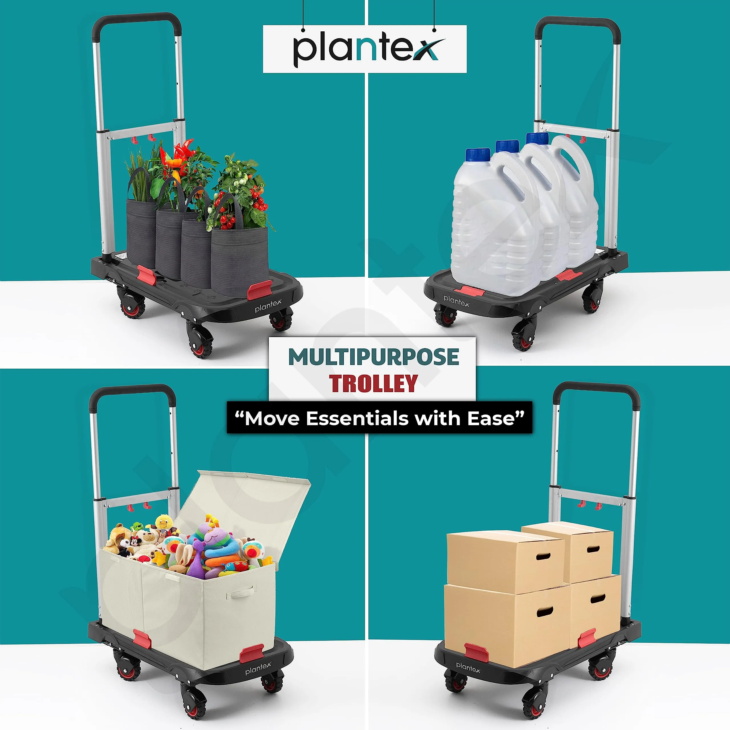 Plantex Platfom Trolley|Heavy Duty Trolley|Hand Truck|trooly for Good carring|Trolley with Foldable guared Wheels(FW99FS-Red and Black)