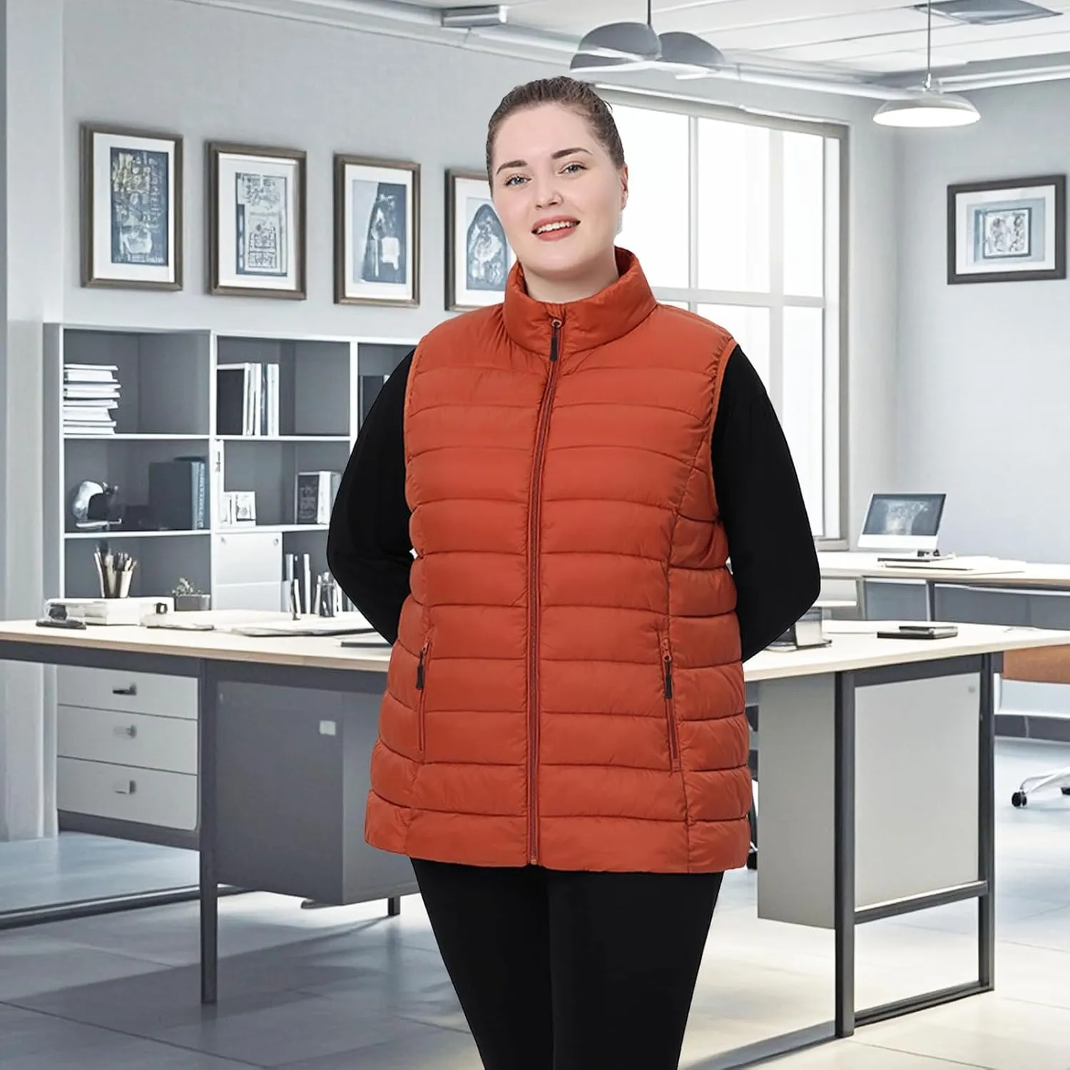 Plus Size Women's Packable Puffer Vest 1X-6X Water-Resistant Quilted Puffy Vest (Exclusively for Plus Size)