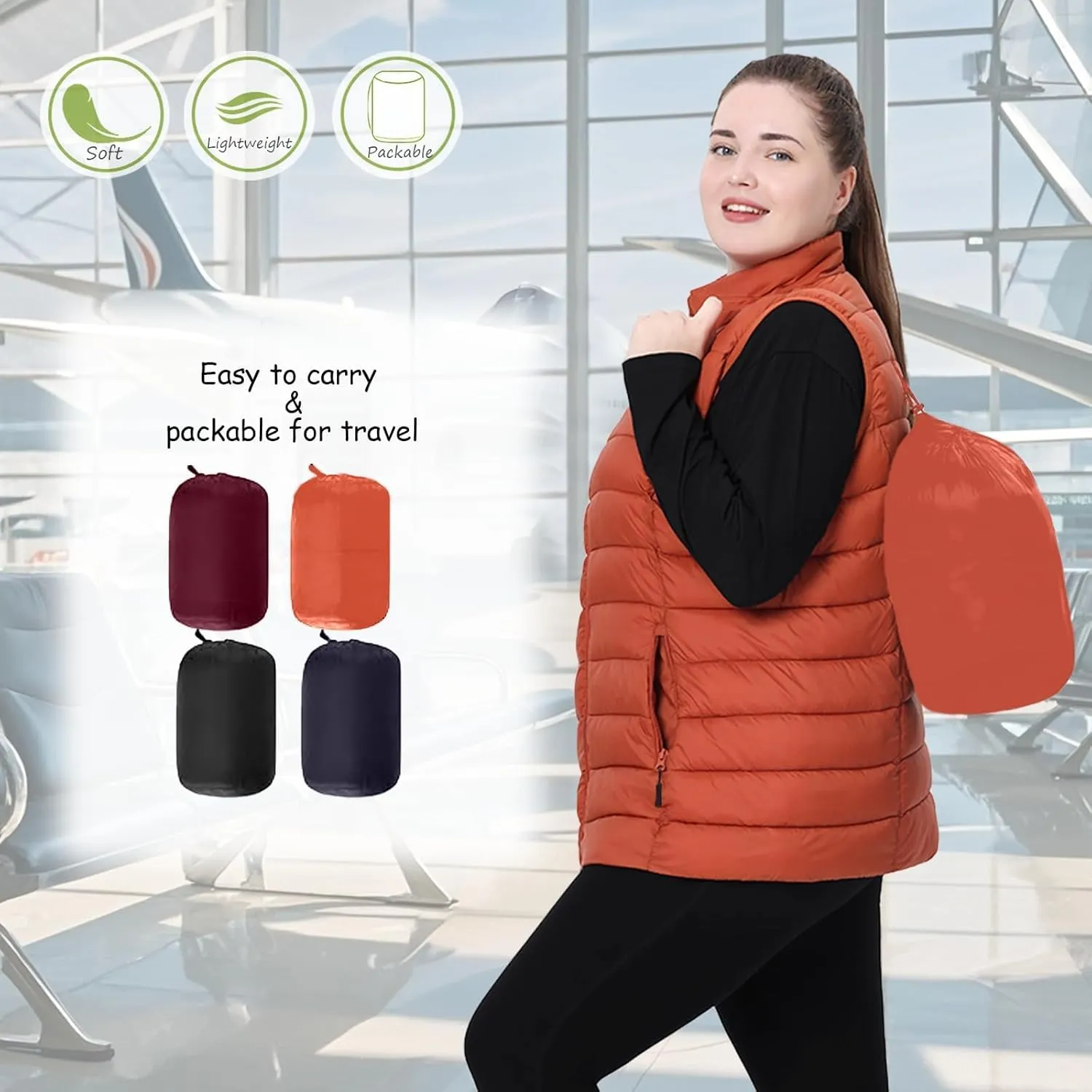 Plus Size Women's Packable Puffer Vest 1X-6X Water-Resistant Quilted Puffy Vest (Exclusively for Plus Size)