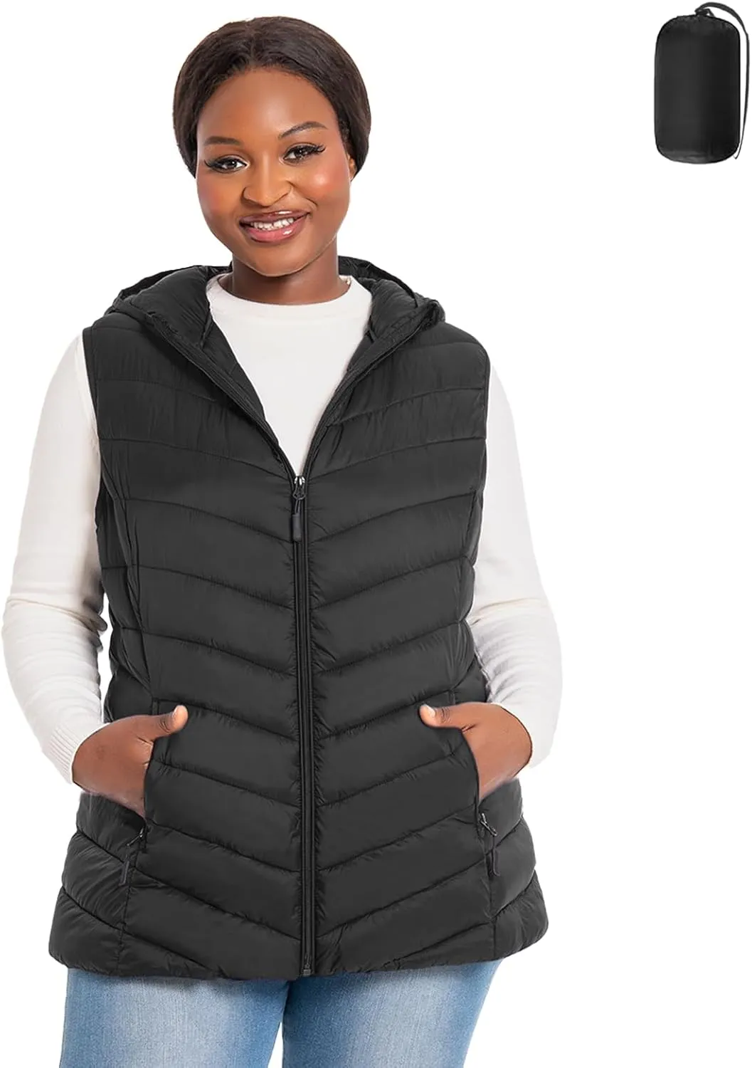 Plus Size Womens Puffer Vest 1X-6X Water-Resistant Quilted Women's Packable Puffy Vest (Exclusively for Plus Size)