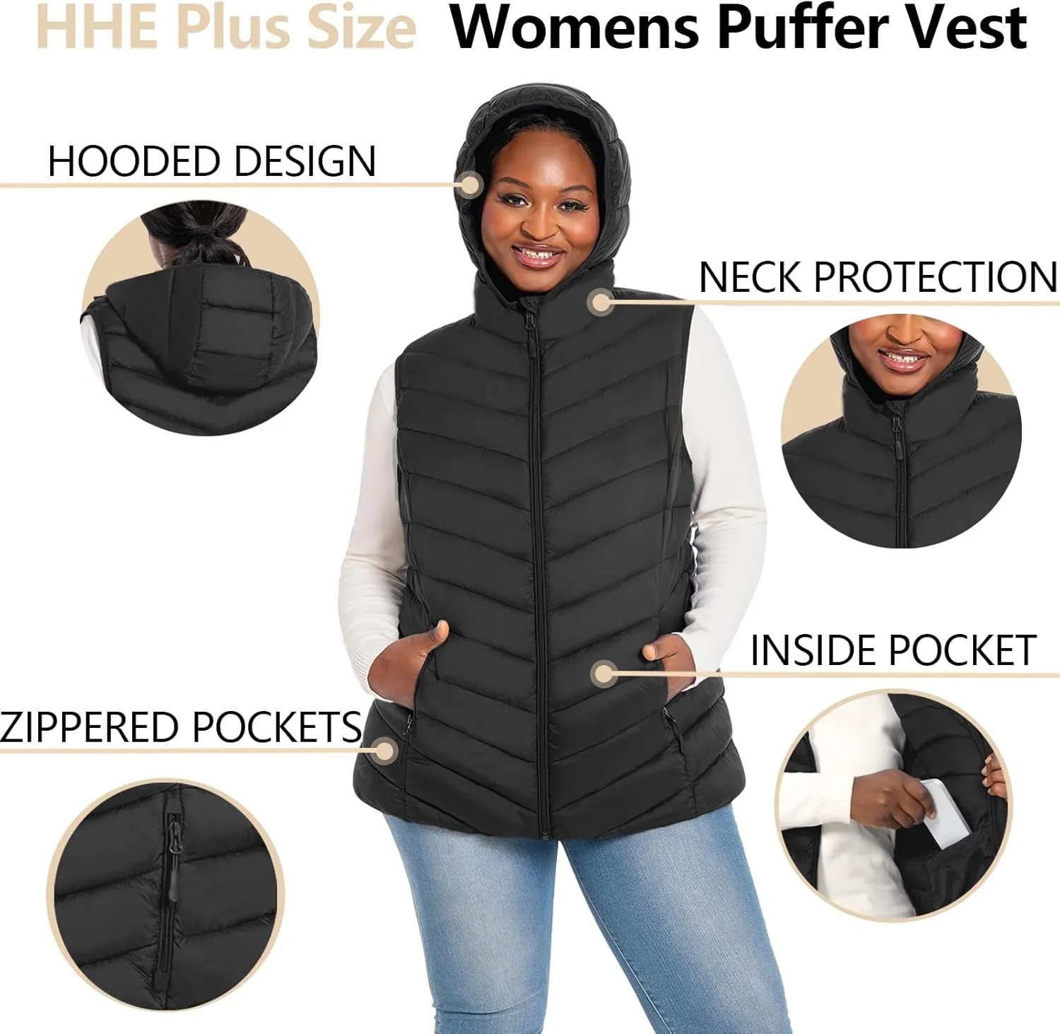 Plus Size Womens Puffer Vest 1X-6X Water-Resistant Quilted Women's Packable Puffy Vest (Exclusively for Plus Size)