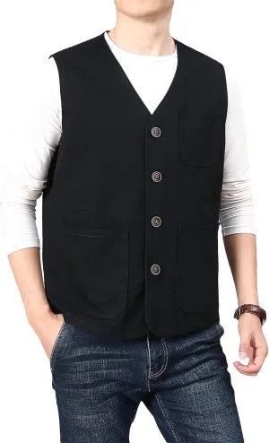 PRIJOUHE Men's Casual Outdoor Cotton Vest Lightweight Breathable Multi-Pocket Fishing Safari Travel Vests Outwear