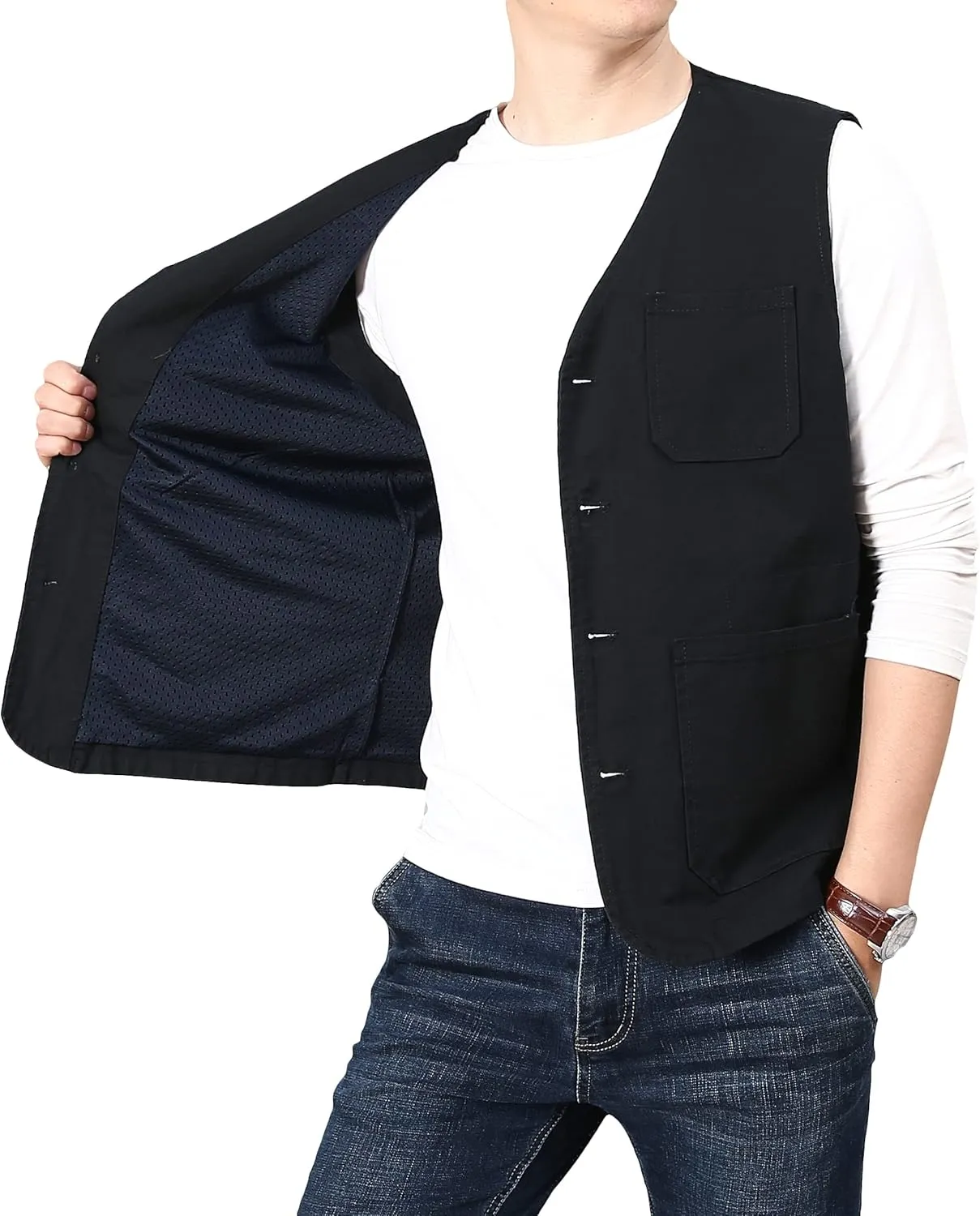 PRIJOUHE Men's Casual Outdoor Cotton Vest Lightweight Breathable Multi-Pocket Fishing Safari Travel Vests Outwear